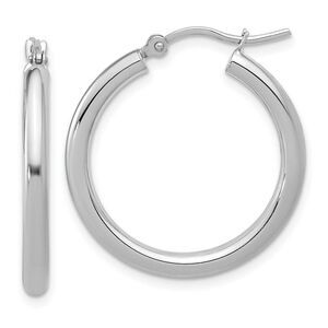 3mm Round Hoop Earrings in 10k White Gold, 26mm (1 Inch)
